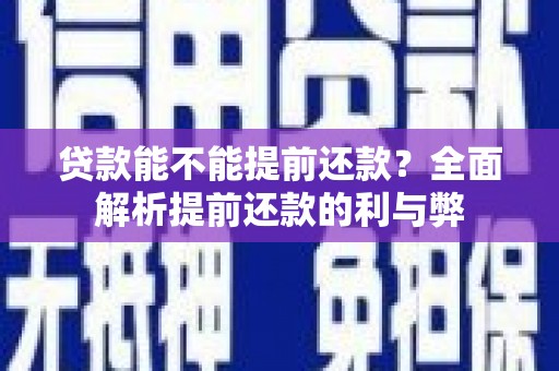 西和贷款能不能提前还款？全面解析提前还款的利与弊