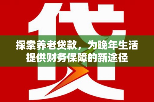 西和探索养老贷款，为晚年生活提供财务保障的新途径