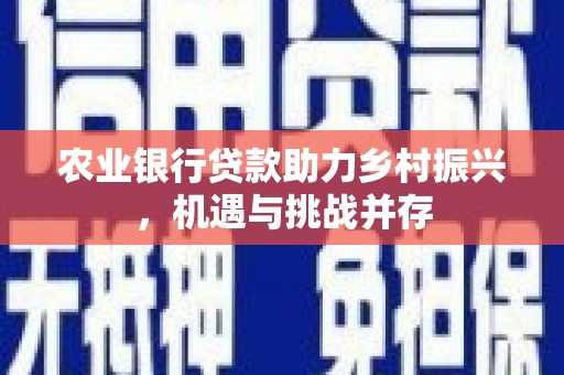 西和农业银行贷款助力乡村振兴，机遇与挑战并存